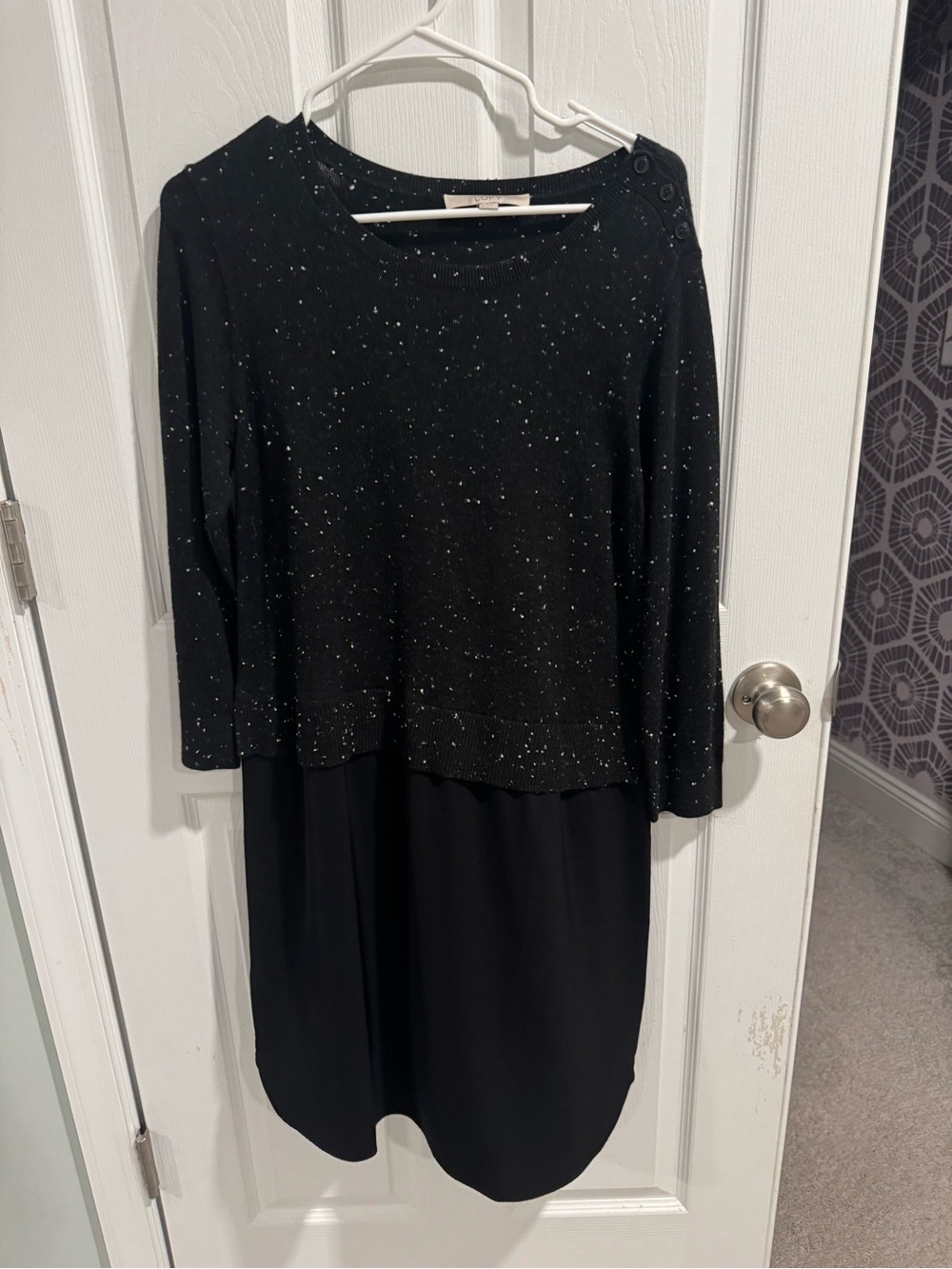 LOFT Black Speckled Twofer Long-Sleeve Dress